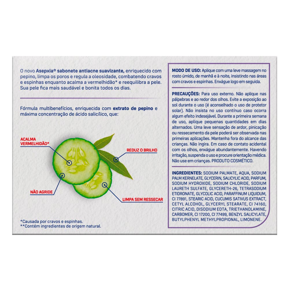 Sabonete em Barra Asepxia - Sabonete Antiacne Suavizante 80g