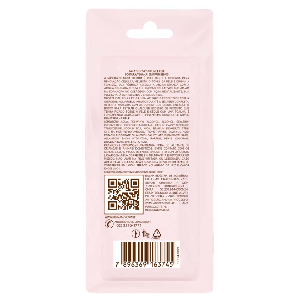 Máscara Facial Hidramais Peel Off Argila Dourada 8g