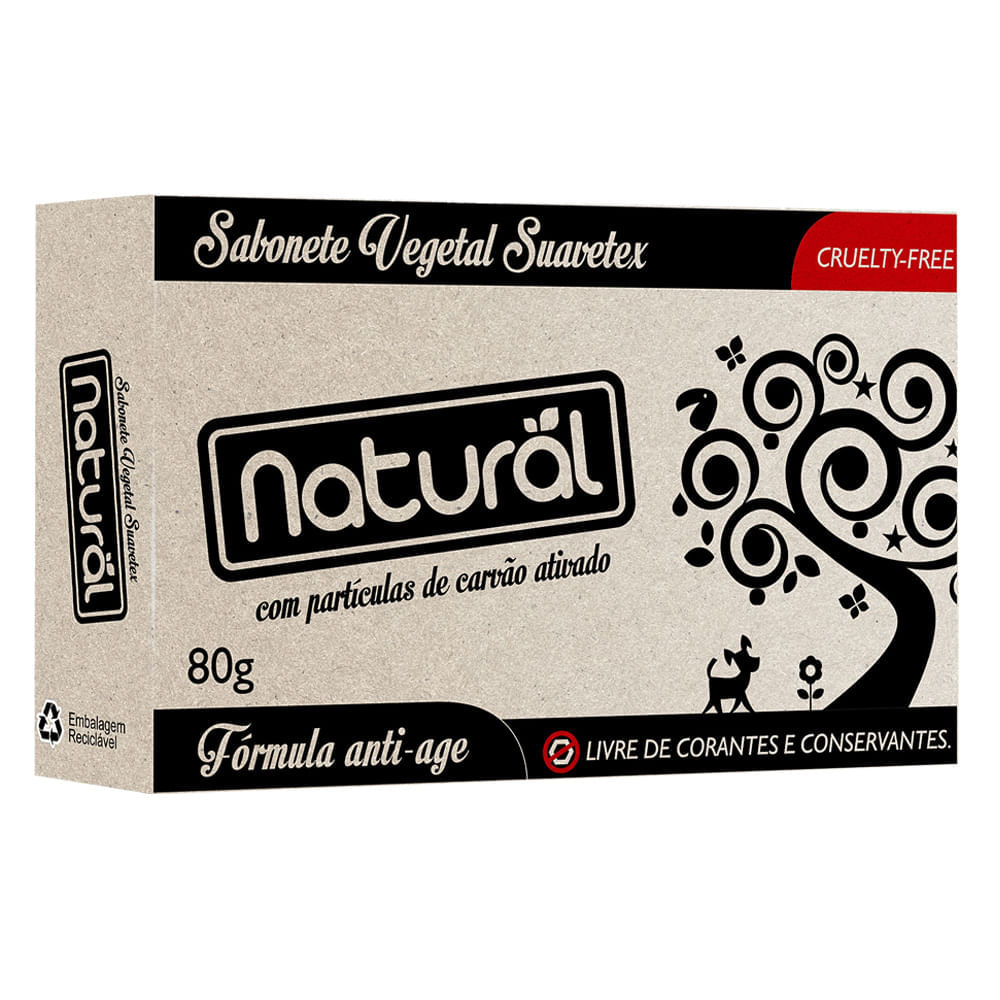 Sabonete em Barra Orgânico Natural - Suavetex Carvão Ativado 80g