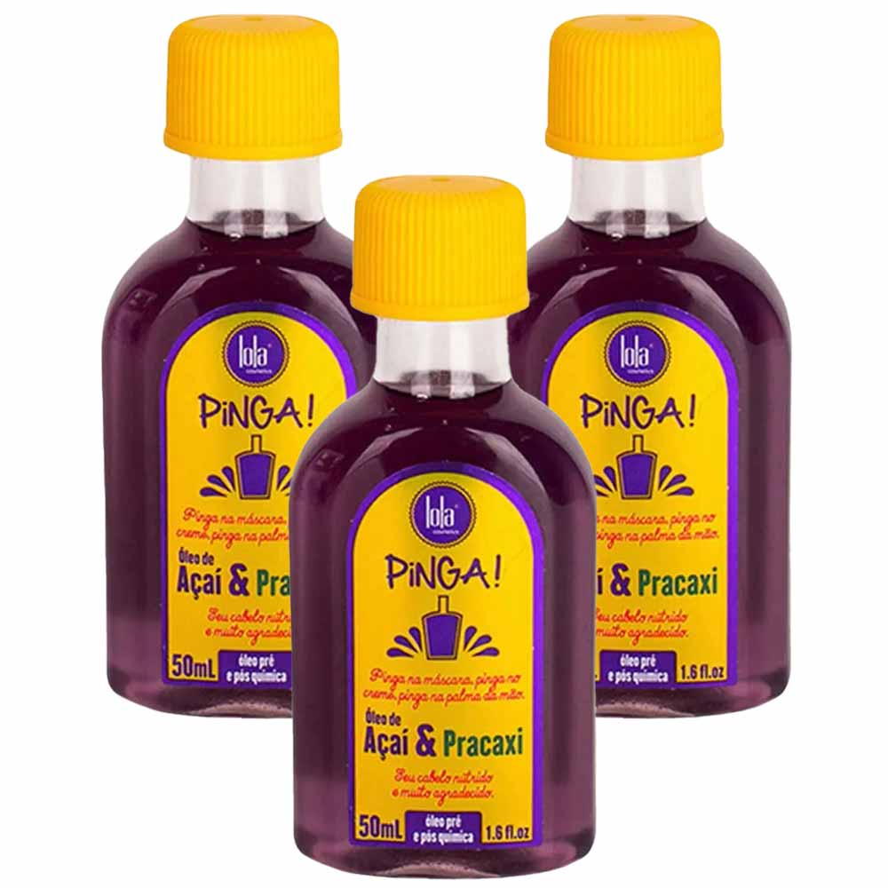 Lola Cosmetics Pinga Açai e Pracaxi Kit Óleo Reparador Pós Quimica Com 3 Unidades