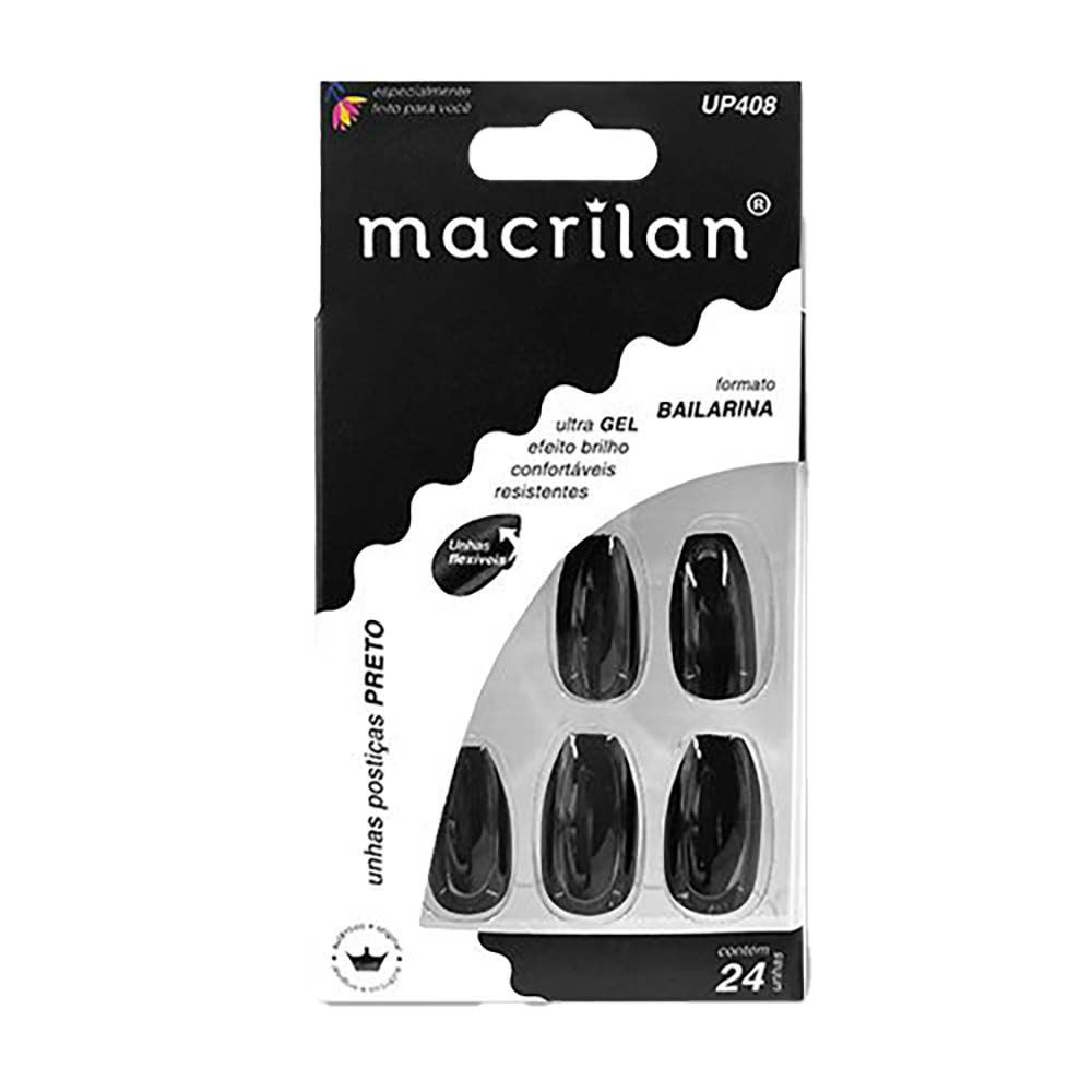 Unhas Postiças Macrilan Estilo Bailarina Preto  Up408