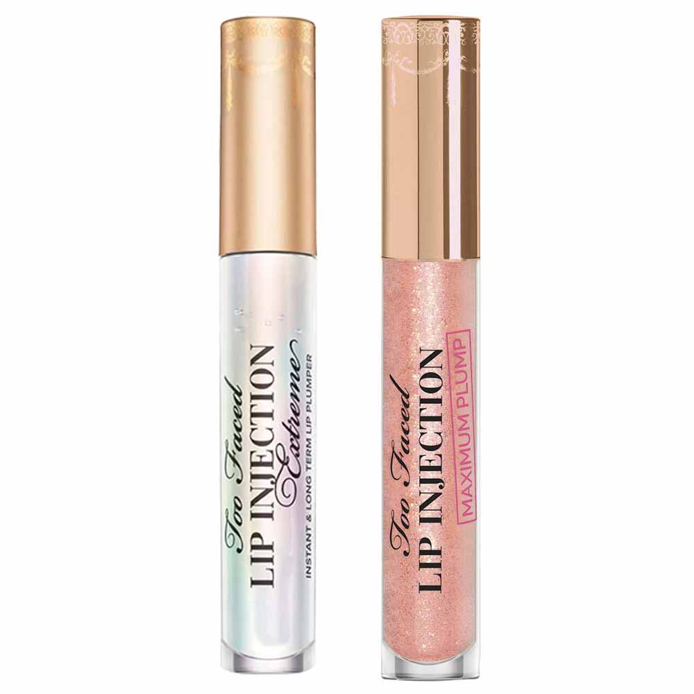 Kit Too Faced Lip Injection Kit Gloss Hidratante Transparente + Gloss Volumizador Cotton Candy Kisses