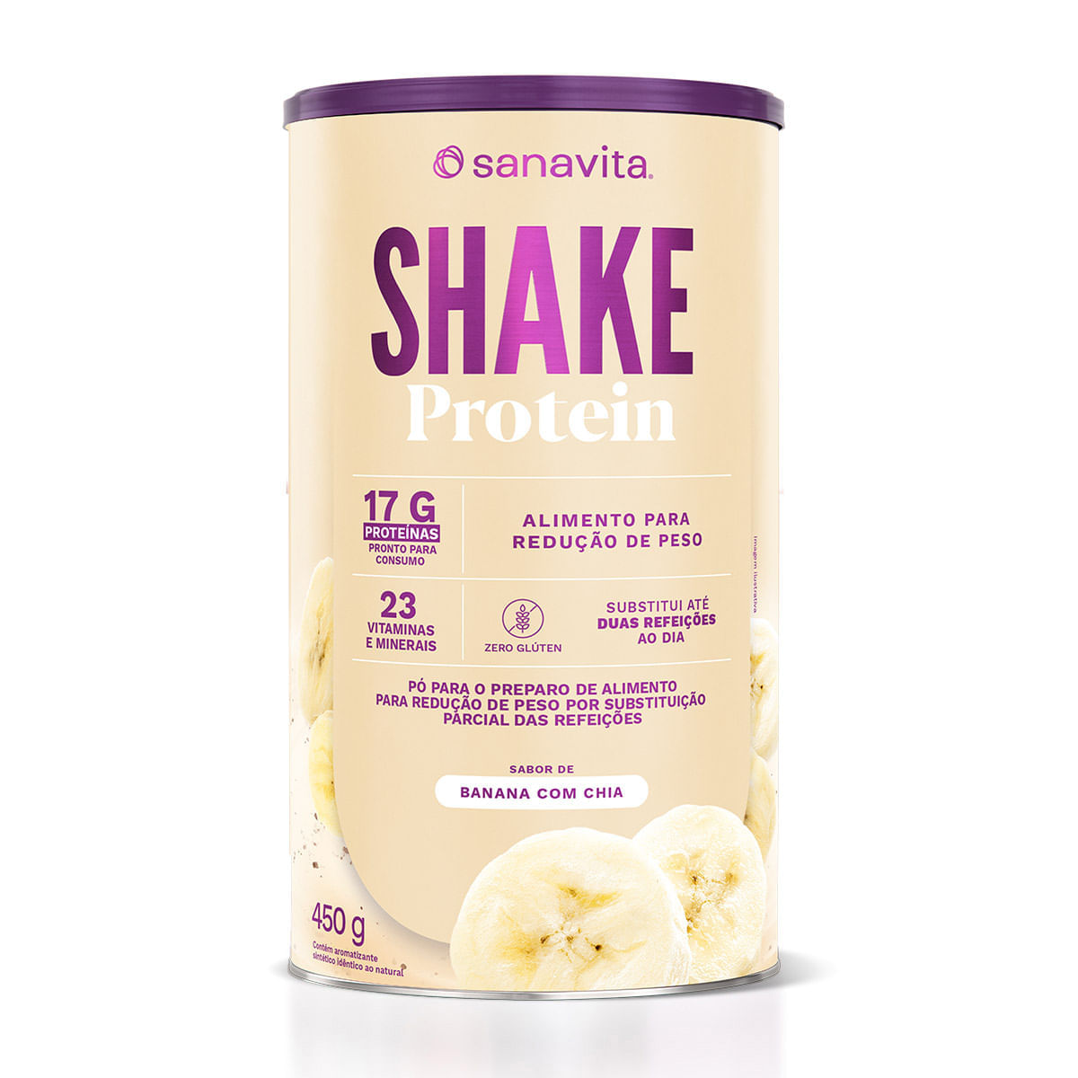 Shake Protein Banana Com Chia Sanavita 23 Vitaminas E Minerais Calorias Reduzidas 450G