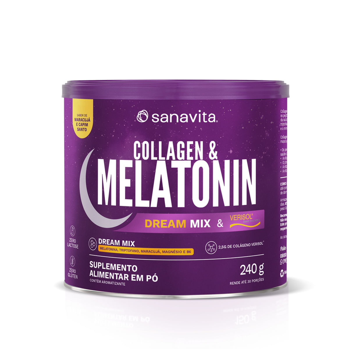 Suplemento Noturno Collagen & Melatonin Maracujá e Capim Limão Sanavita 240g