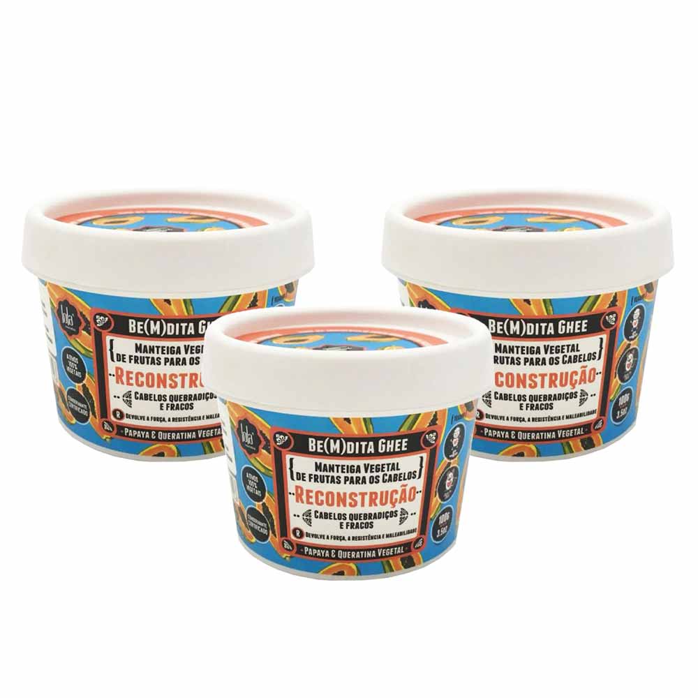 Lola Cosmetics Be(m)dita Ghee Papaya E Queratina Vegetal Kit - Máscara De Reconstrução Com 3 Unidades