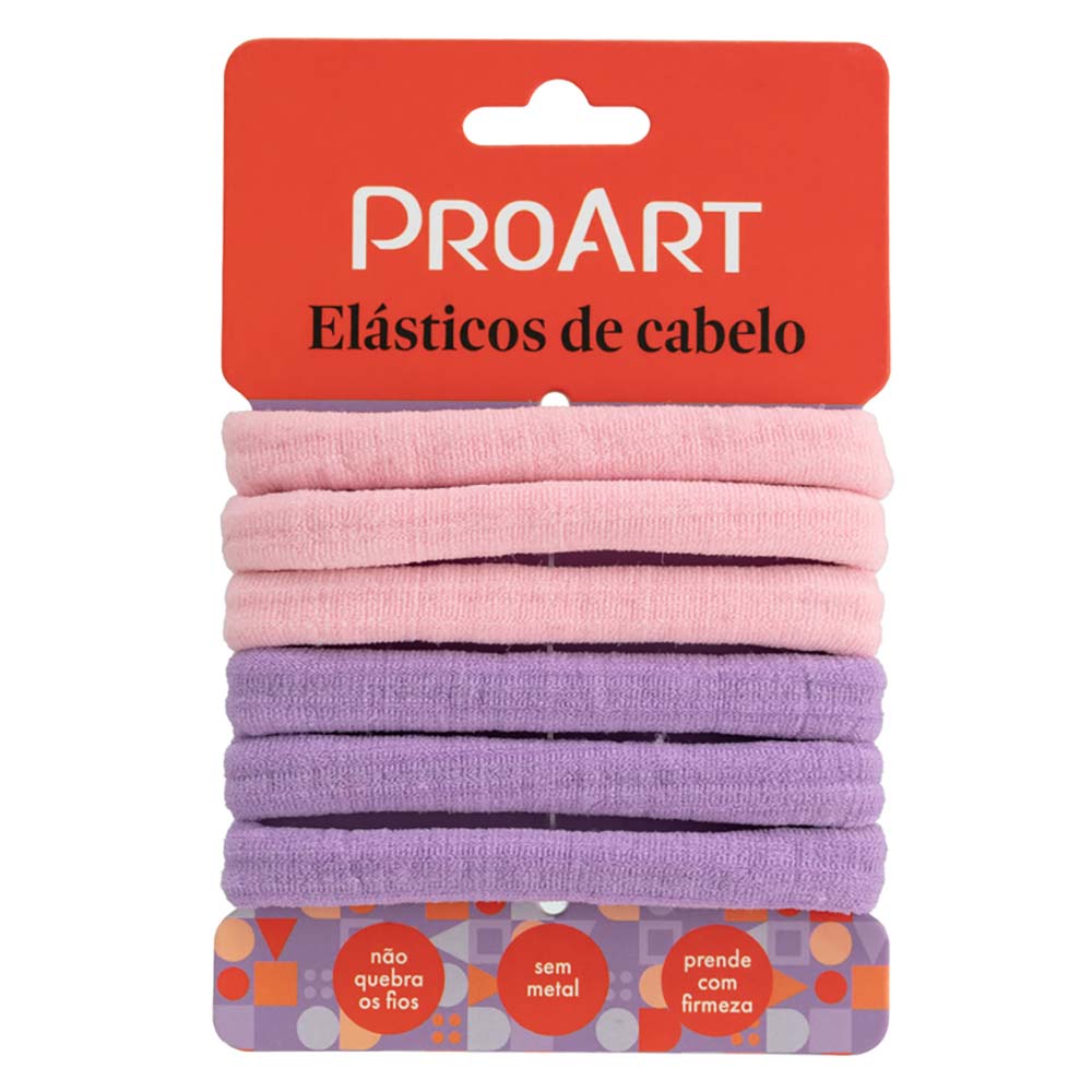 Elásticos de Cabelo Sem Metal Proart Rosa e Lilás