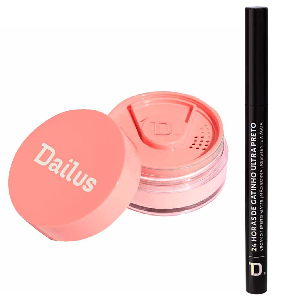 Dailus Kit - Caneta Delineadora Preto + Pó Solto Facial Ultrafino Rosa