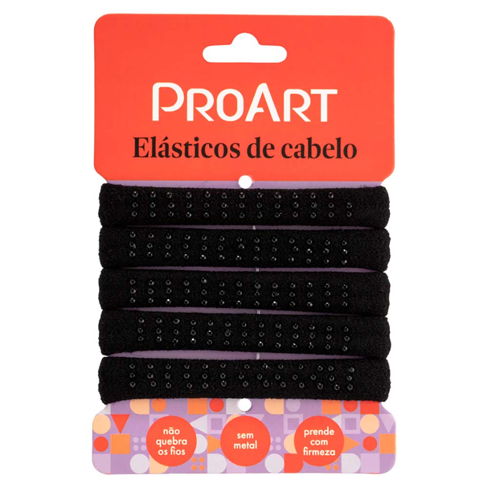 Elásticos De Cabelo Sem Metal Proart Preto Com Pedrinhas