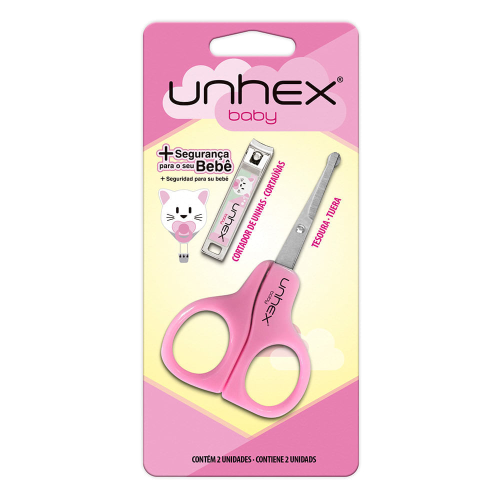 Merheje Unhex Baby Kit – Tesoura + Cortador De Unhas Infantil Rosa Kit