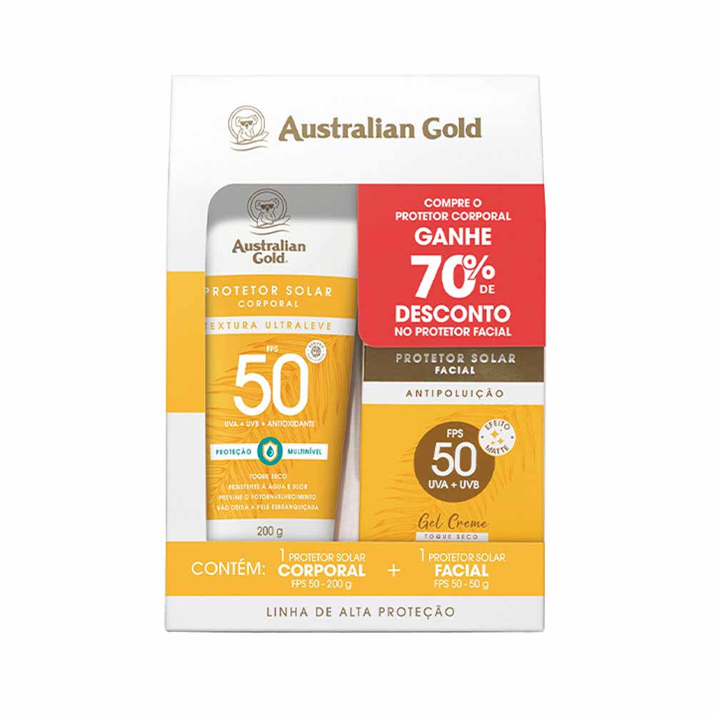 Kit Australian Gold - Protetor Solar Corporal Fps50 + Protetor Solar Facial Antipoluição Fps50 Kit