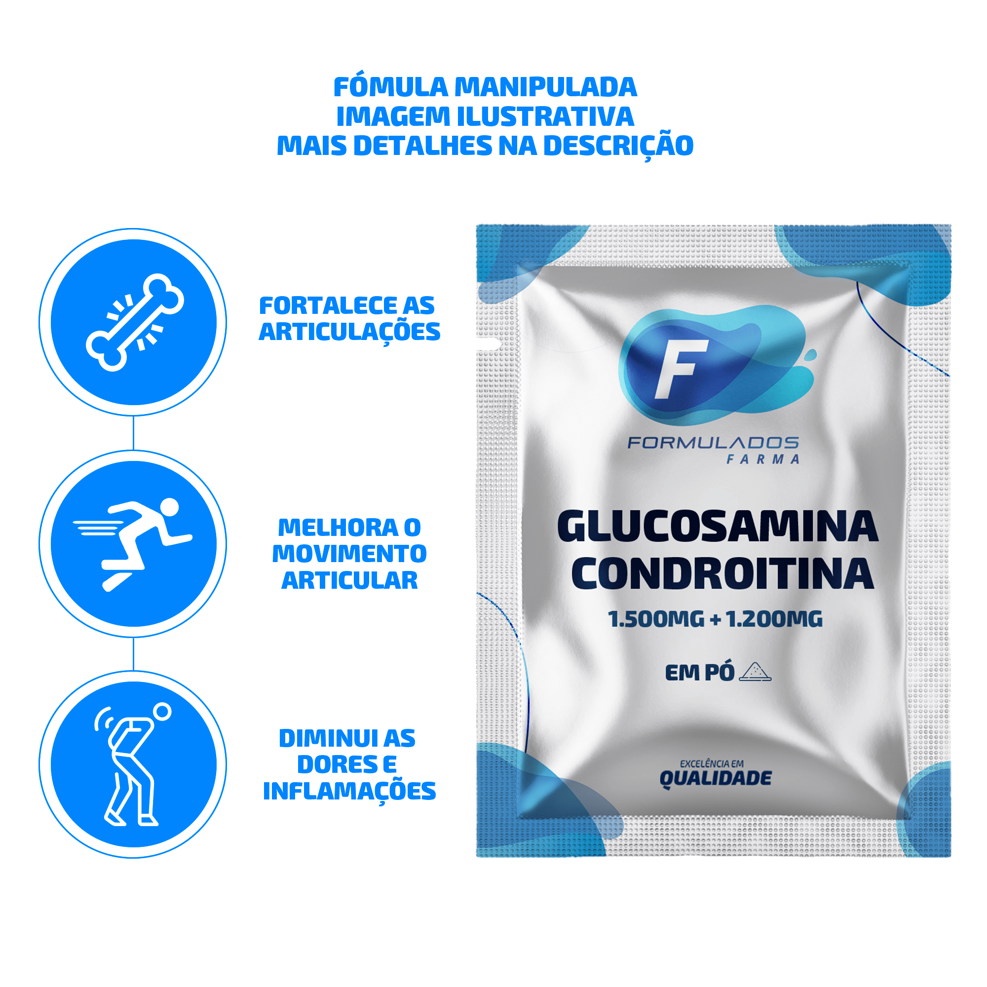 Glucosamina + Condroitina (1500mg + 1200mg) sachês - Sabor laranja ZERO AÇÚCAR