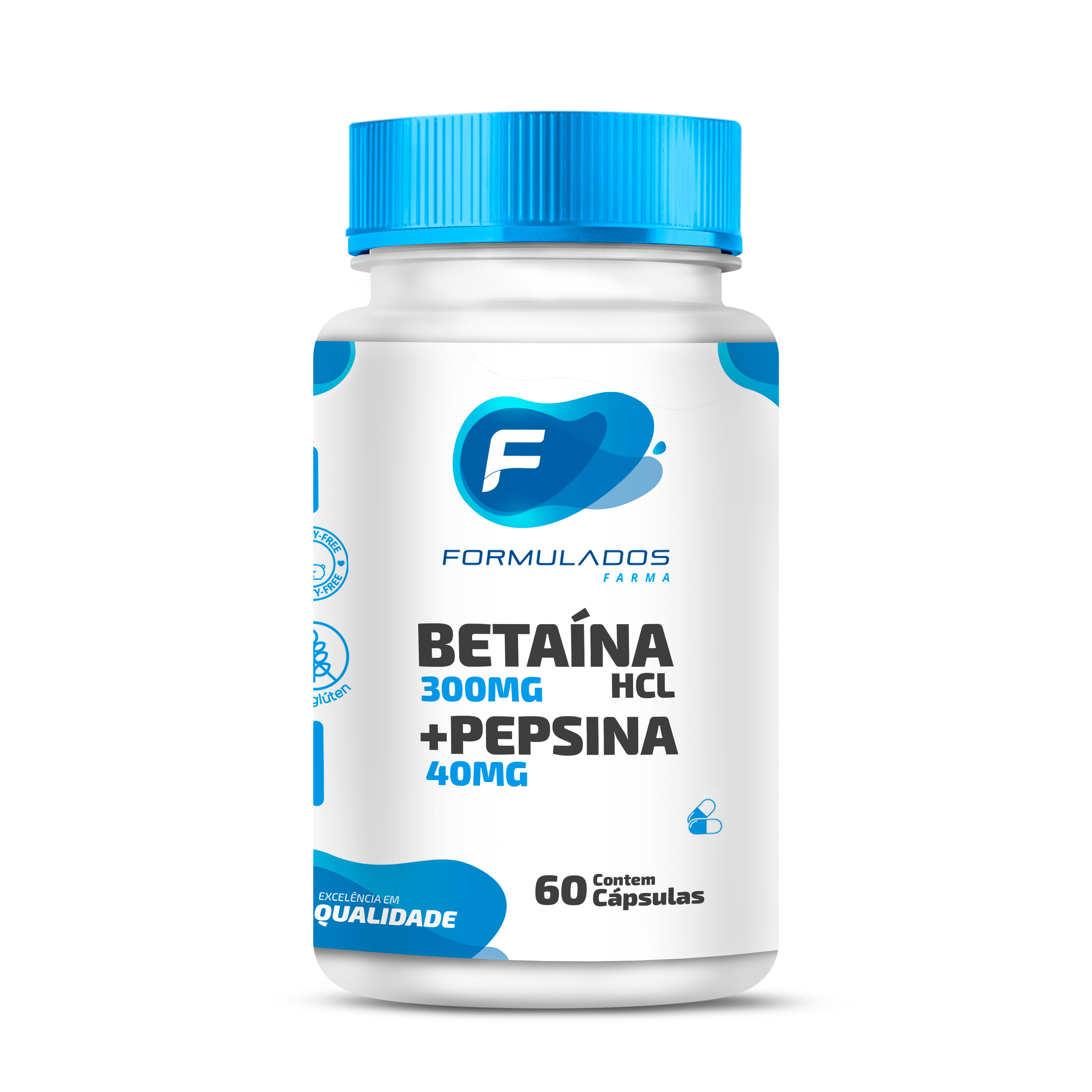 Betaína Hcl 300mg + Pepsina 40mg 60 Cápsulas