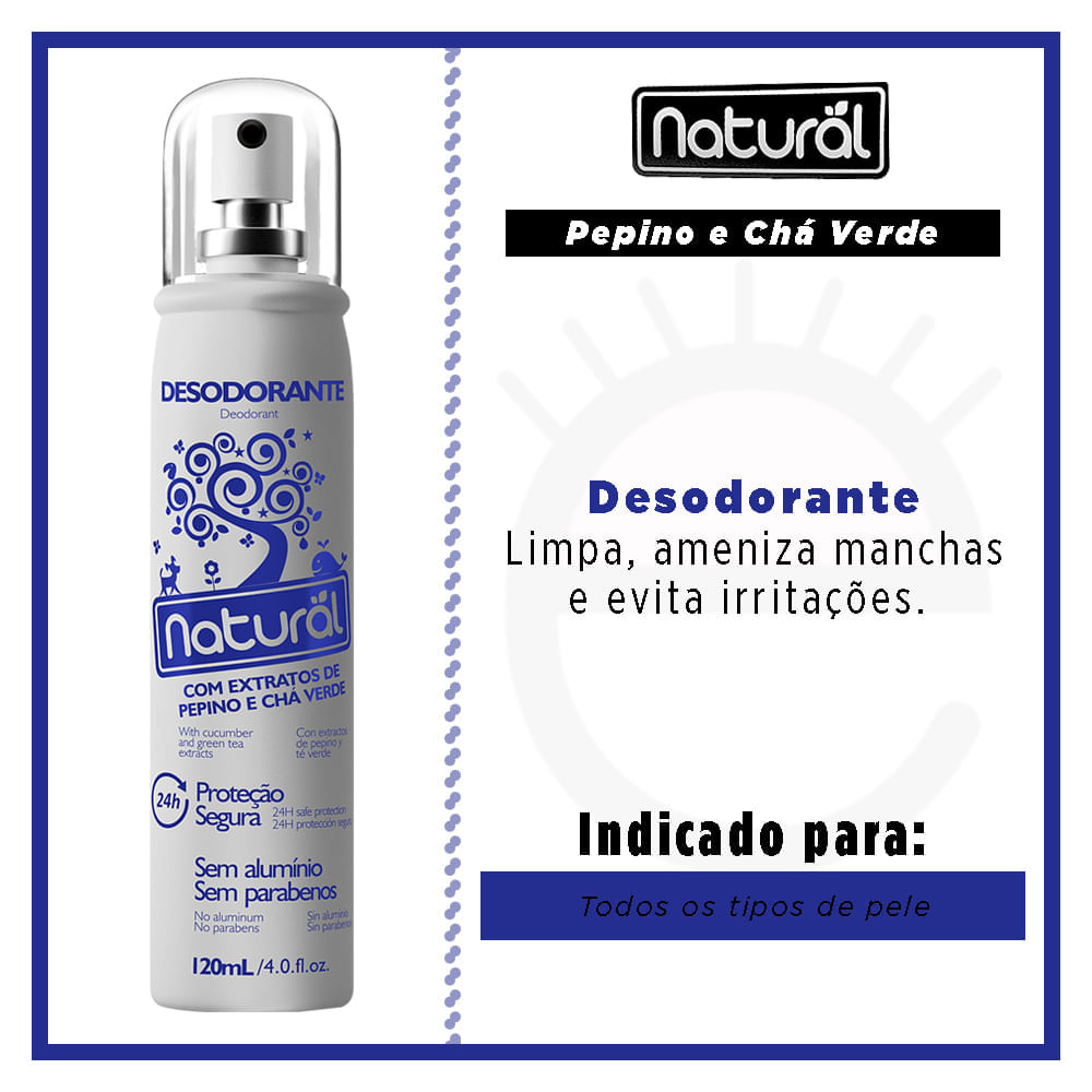 Desodorante Orgânico Natural Suavetex Pepino e Chá Verde 120ml