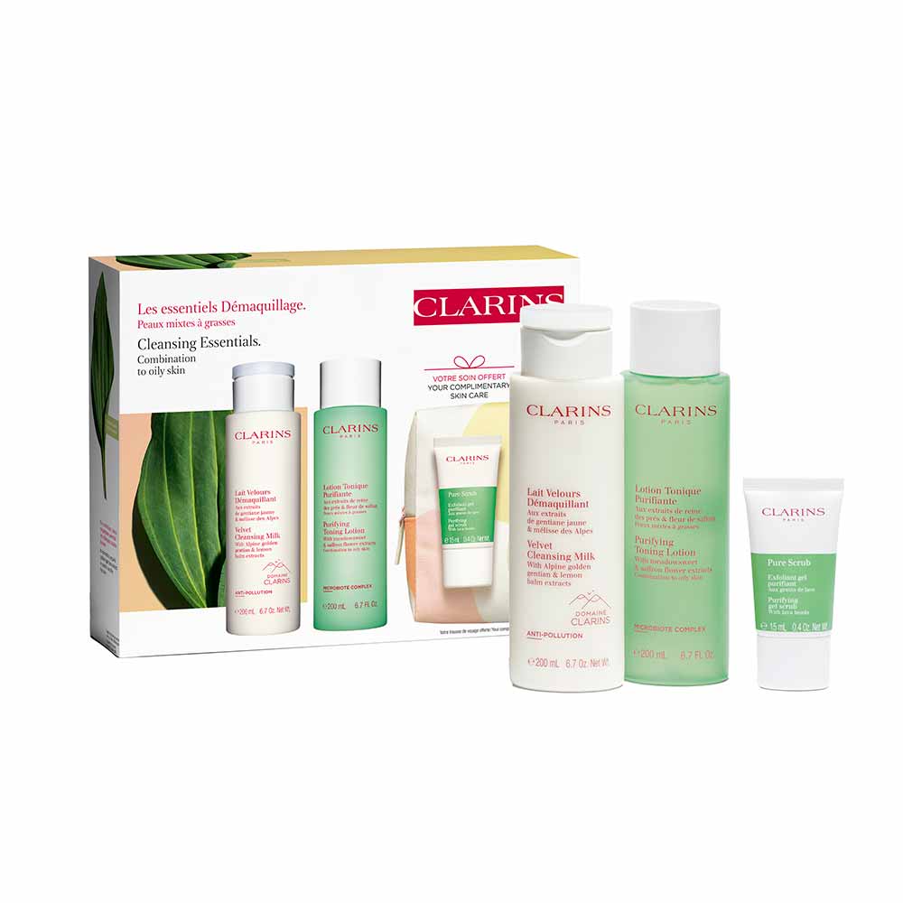 Clarins Kit Esfoliante Facial + Tônico Facial + Leite Demaquilante + Nécessaire