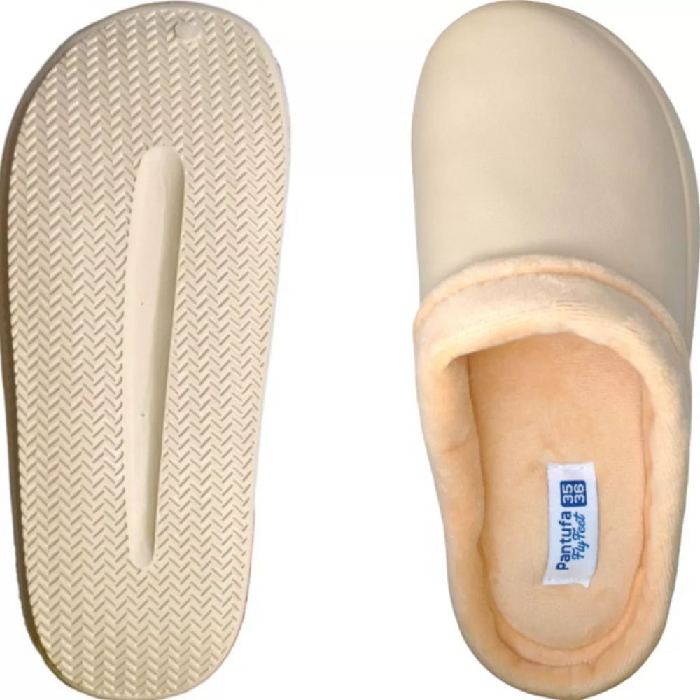 Pantufa Ortopedica FLY Feet Feminina e Masculina Forrada AC038 Bege