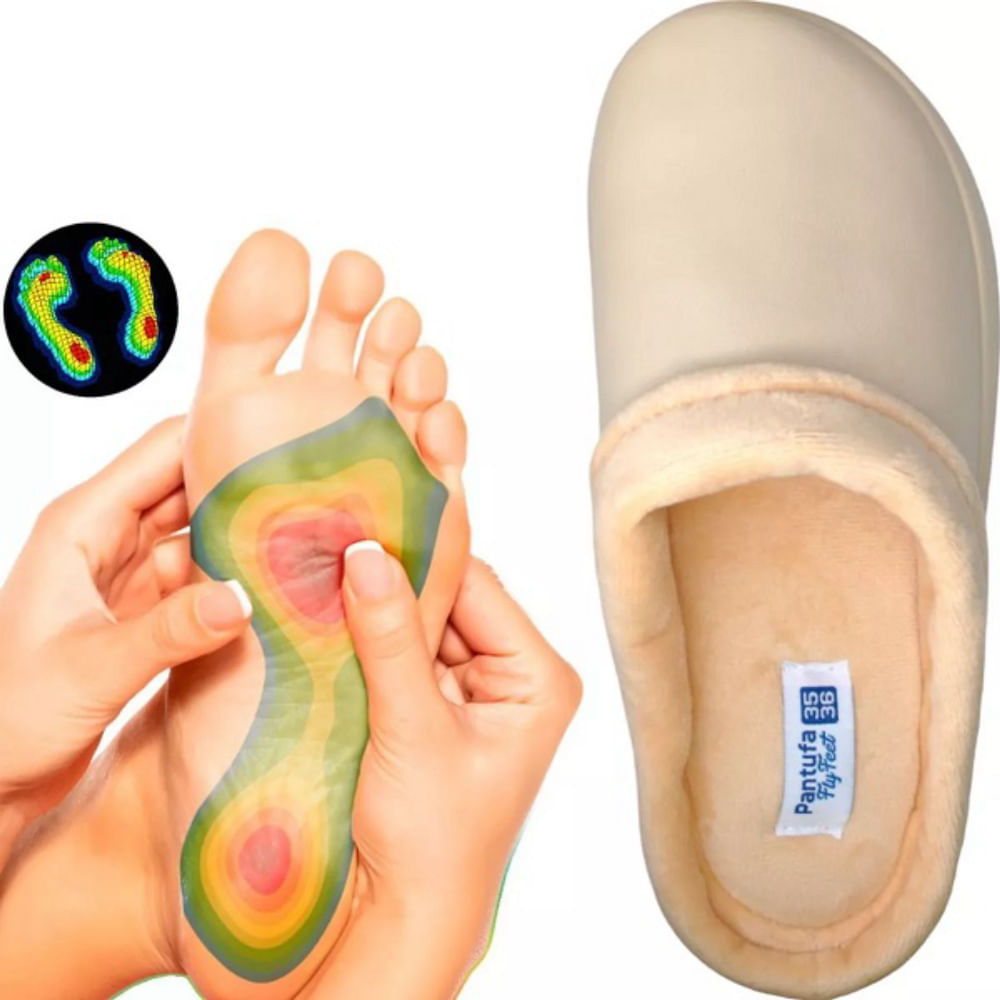 Pantufa Ortopedica FLY Feet Feminina e Masculina Forrada AC038 Bege