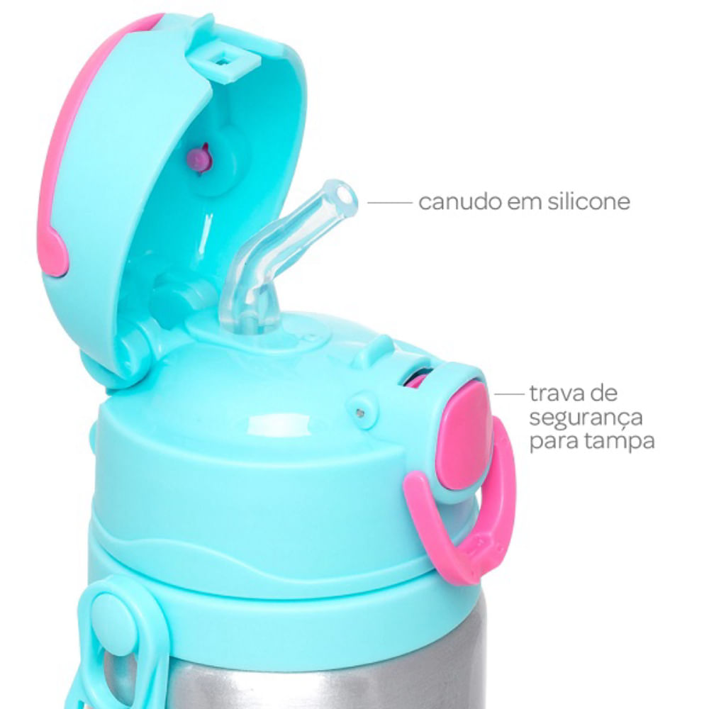 Garrafa de Aluminio Infantil Buba com Canudo Sereia