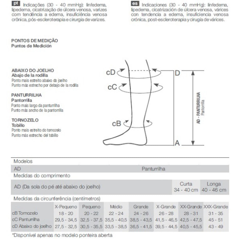 Meia 3/4 ALTA Compressão 30-40 Malha Plana FLAT STRONG Aberto Venosan