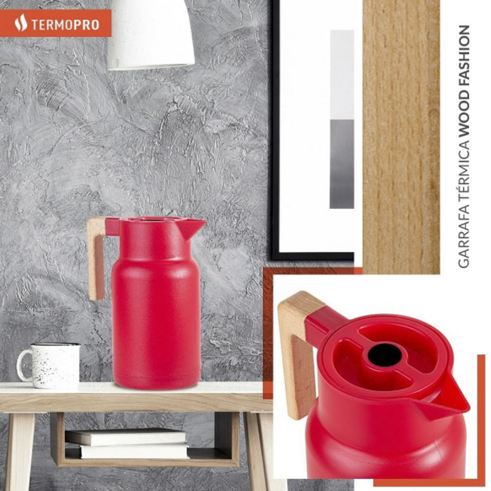 Garrafa Térmica Wood Fashion Vermelha Termopro 1 Litro