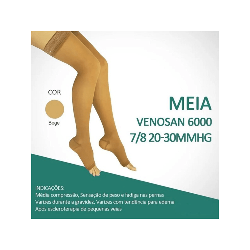 Meia 7/8 Média Compressão Venosan 6000 AGH 20-30 PE Aberto Bege