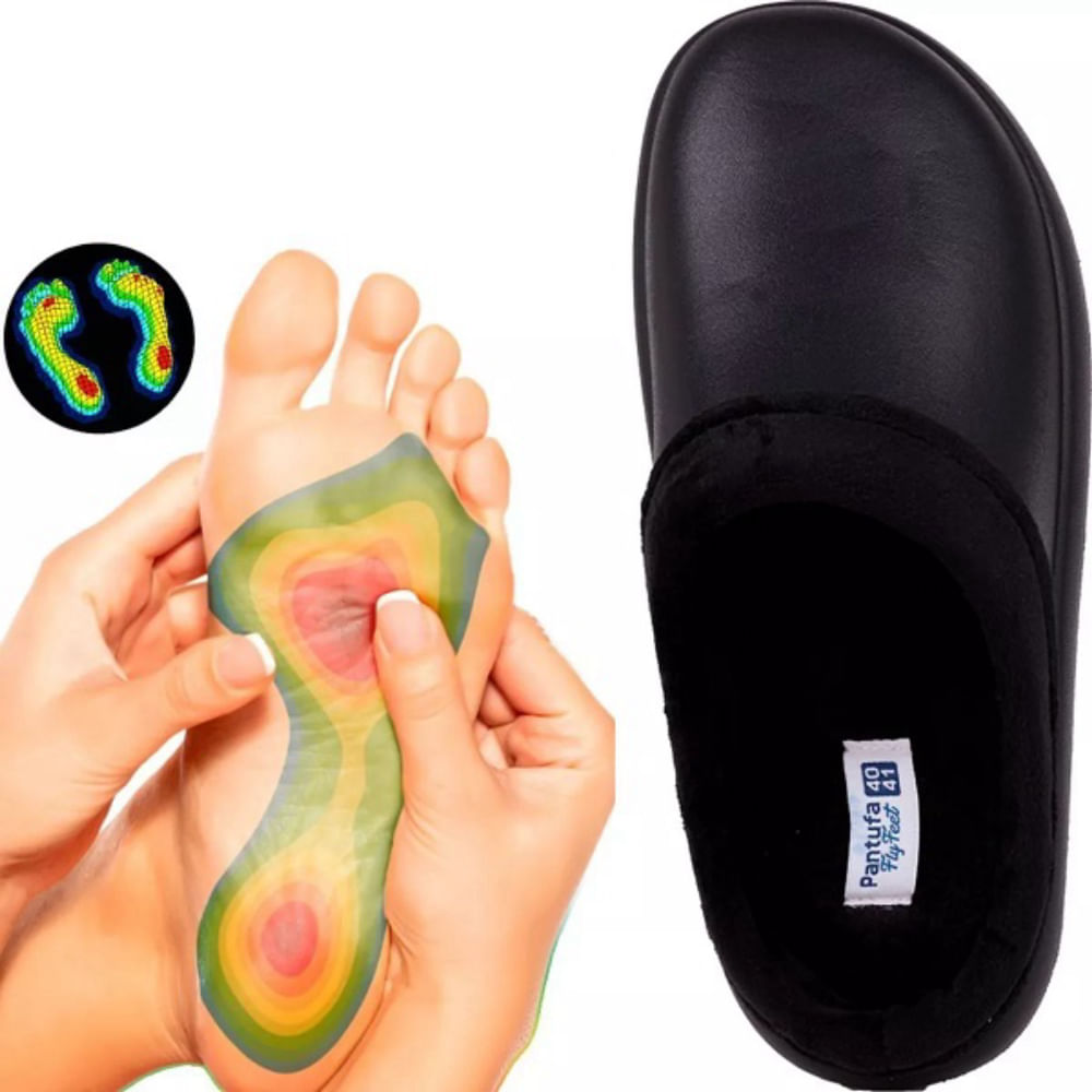 Pantufa Ortopedica FLY Feet Feminina e Masculina Forrada AC038 Preto