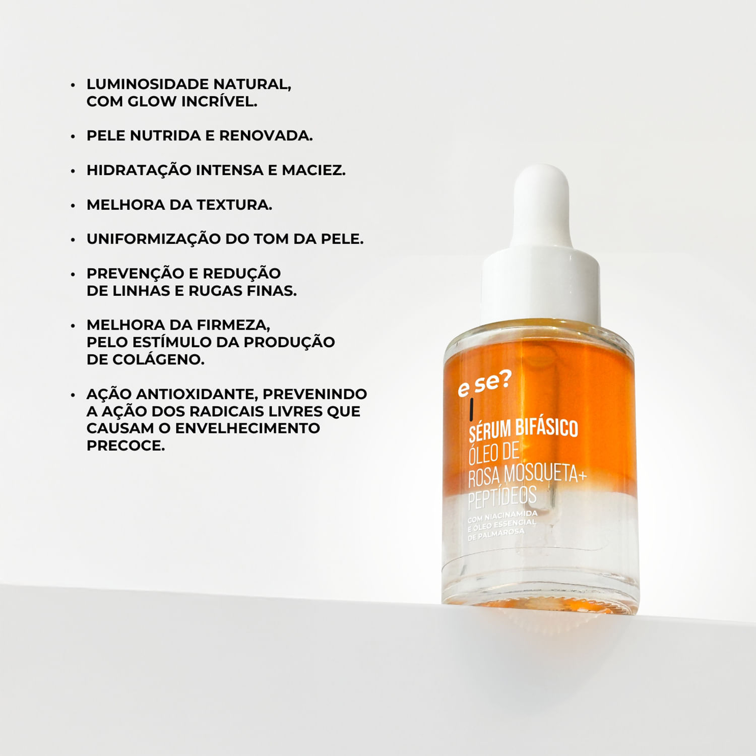 Sérum Bifásico Óleo de rosa mosqueta + Peptídeos com Niacinamida 32ml