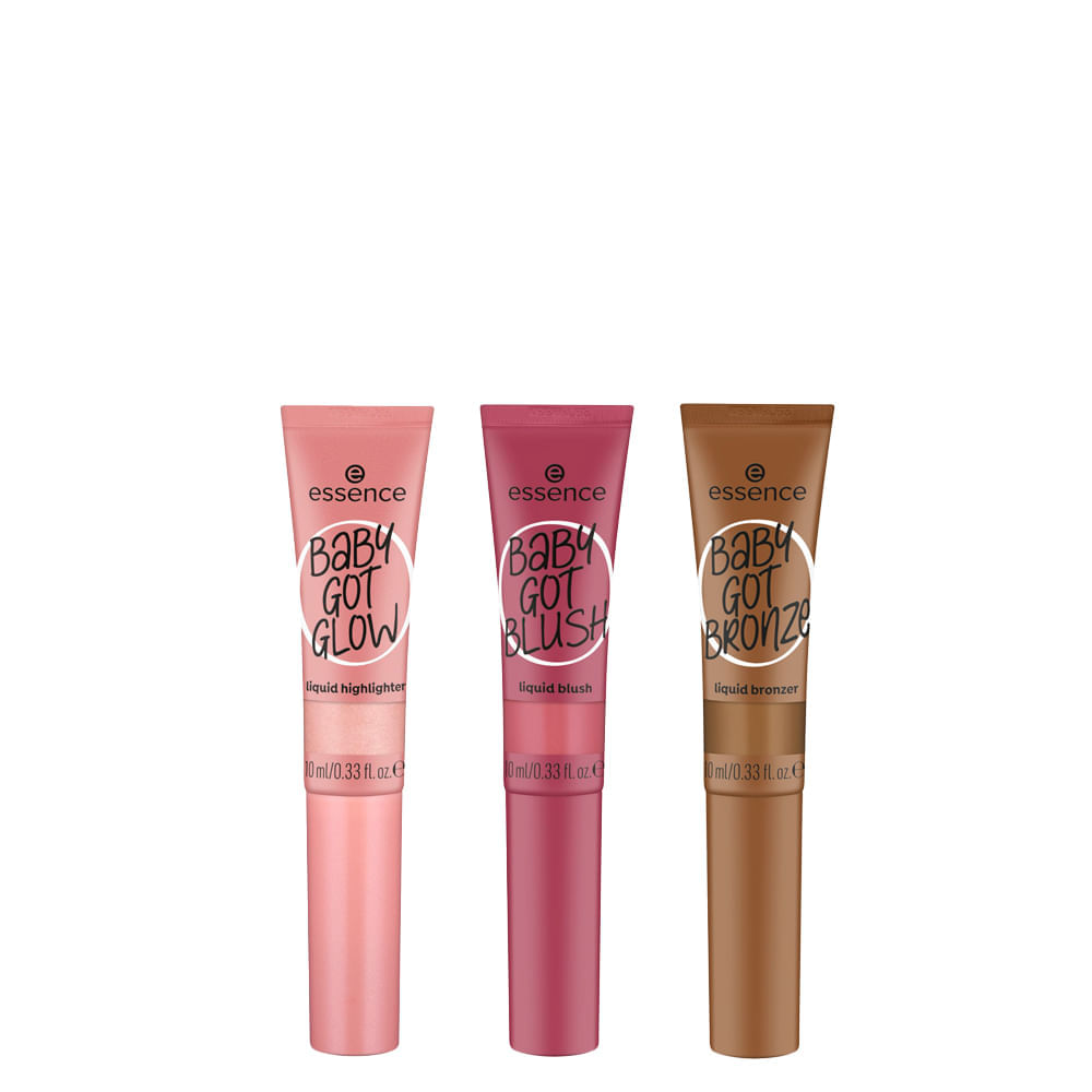 Kit Essence Baby Got Blush 20 Blushin Berry + Iluminador Glow 20 Rose And Shine 10 Ml + Bronze Bronzer 20 Sunkissed Sweety 10ml