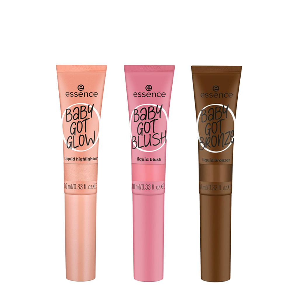 Kit Essence Baby Got Blush 30 Dusty Rose + Iluminador Líquido Glow 30 Breezy Bronze + Bronzer Líquido Bronze 40 Tan-tastic