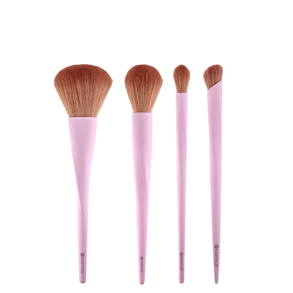 Kit Essence Pincel 01 para Pó + Pincel Multifuncional + Pincel para Blush e Iluminador + Pincel para Corretivo Roxo