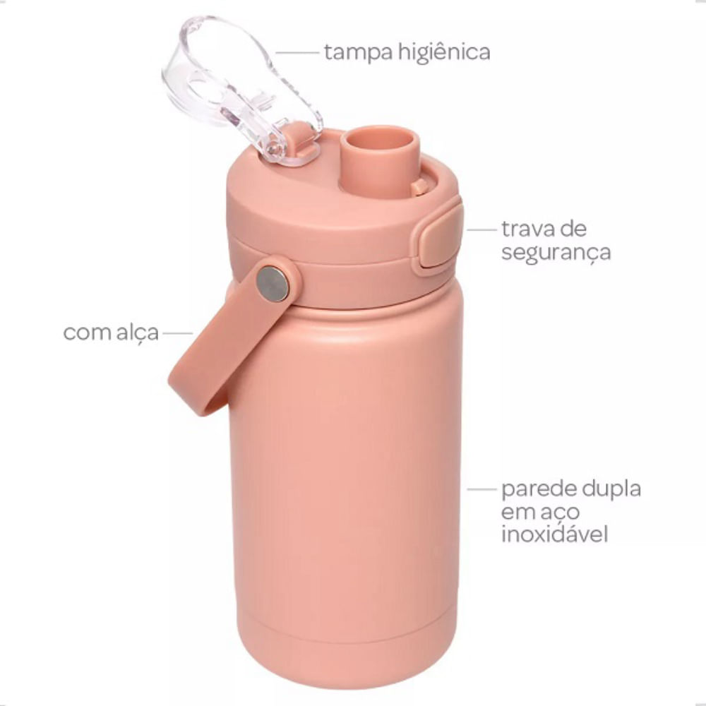 Garrafa Térmica Infantil Inox Parede Dupla Buba Rose 350ml