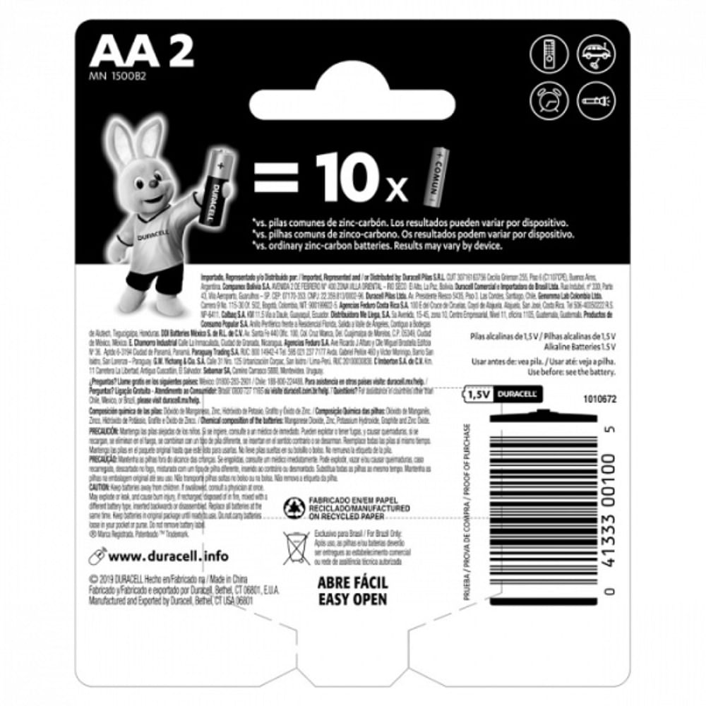 Pilha Alcalina AA Blister com 2 Duracell MN1500B2