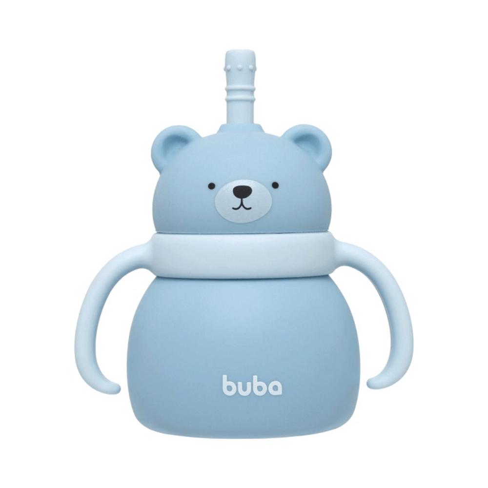 Copo em Silicone com Canudo Ursinho Buba Azul