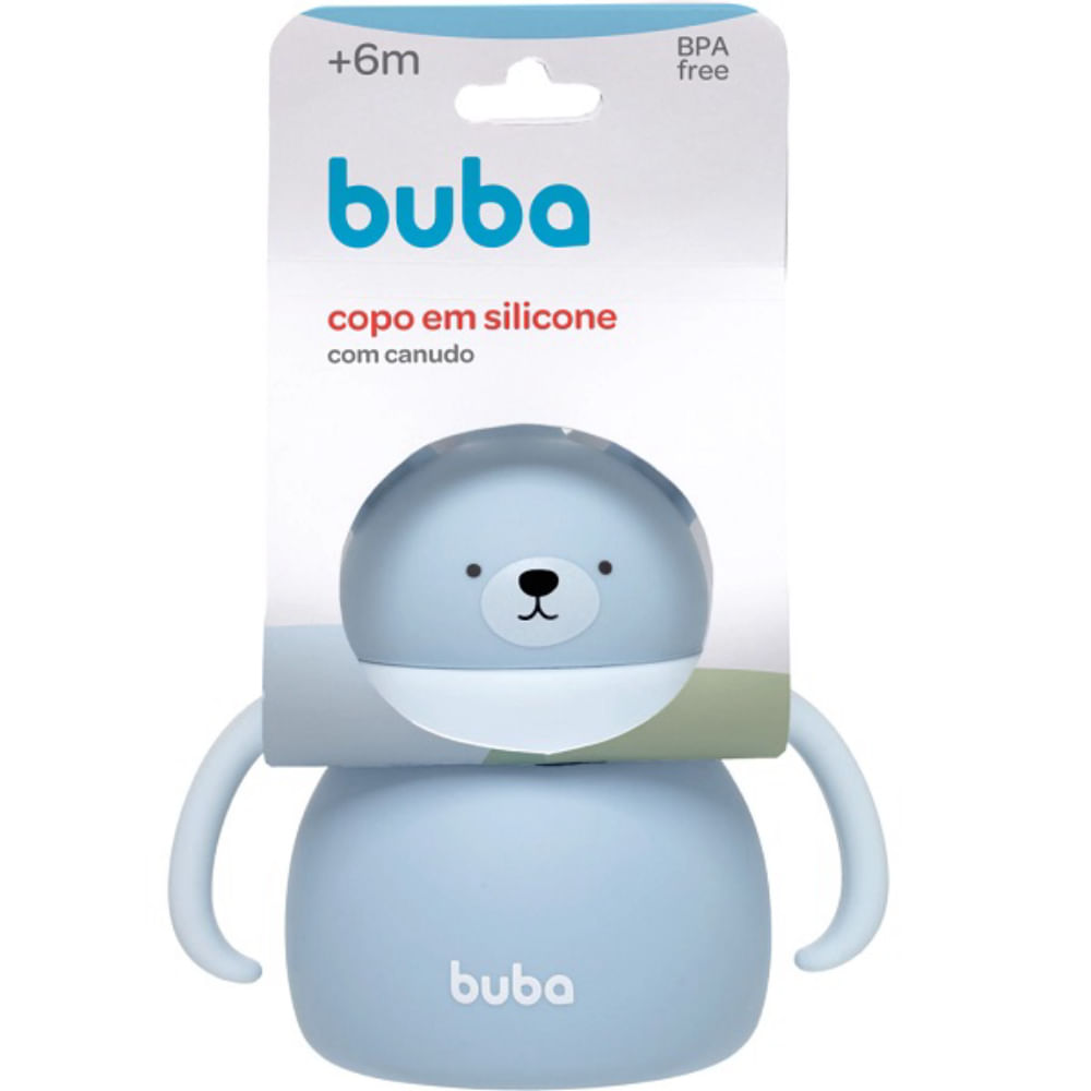 Copo em Silicone com Canudo Ursinho Buba Azul