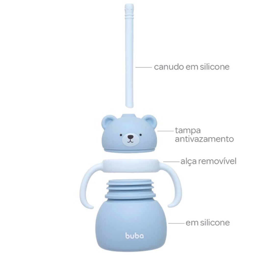 Copo em Silicone com Canudo Ursinho Buba Azul