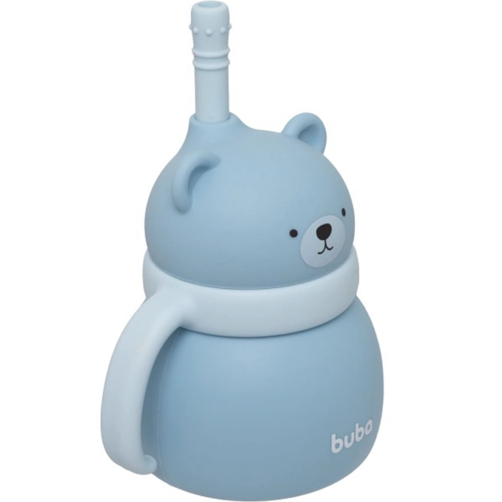 Copo em Silicone com Canudo Ursinho Buba Azul