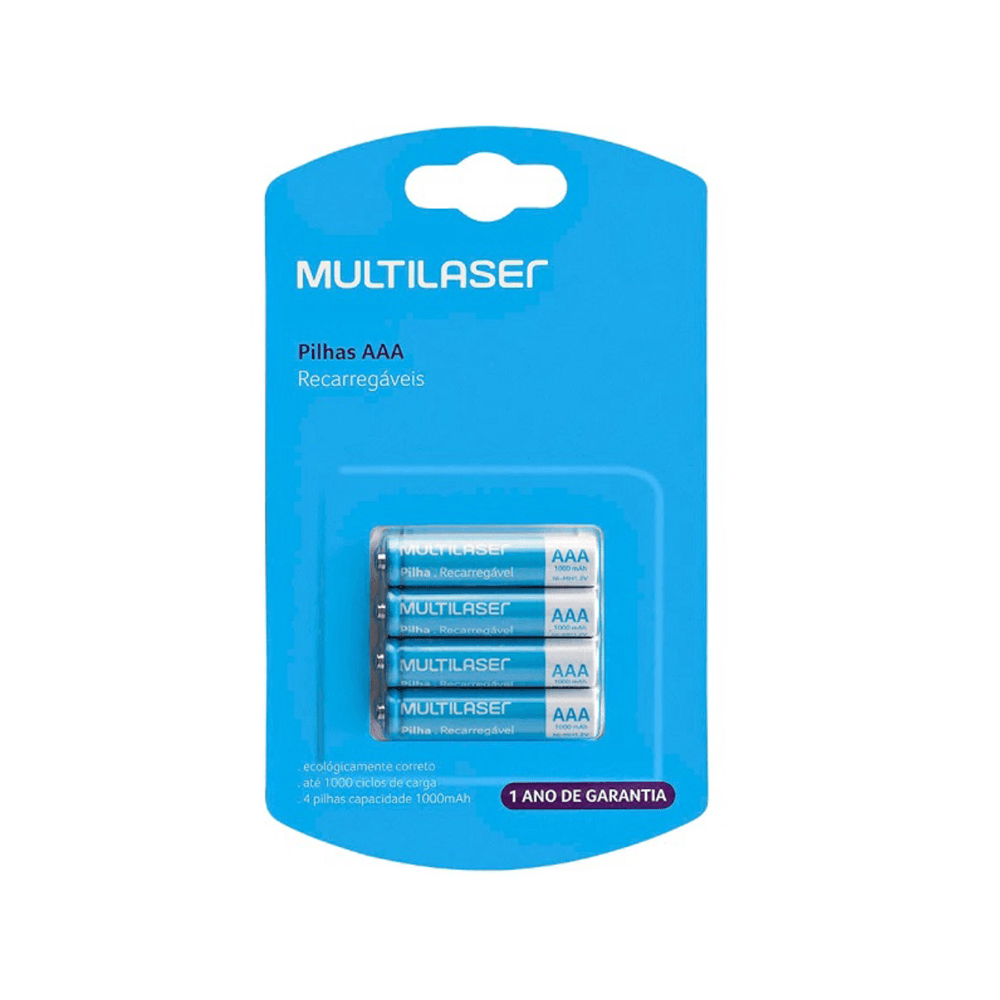 Pilha Recarregável Aaa 1000mah Multilaser