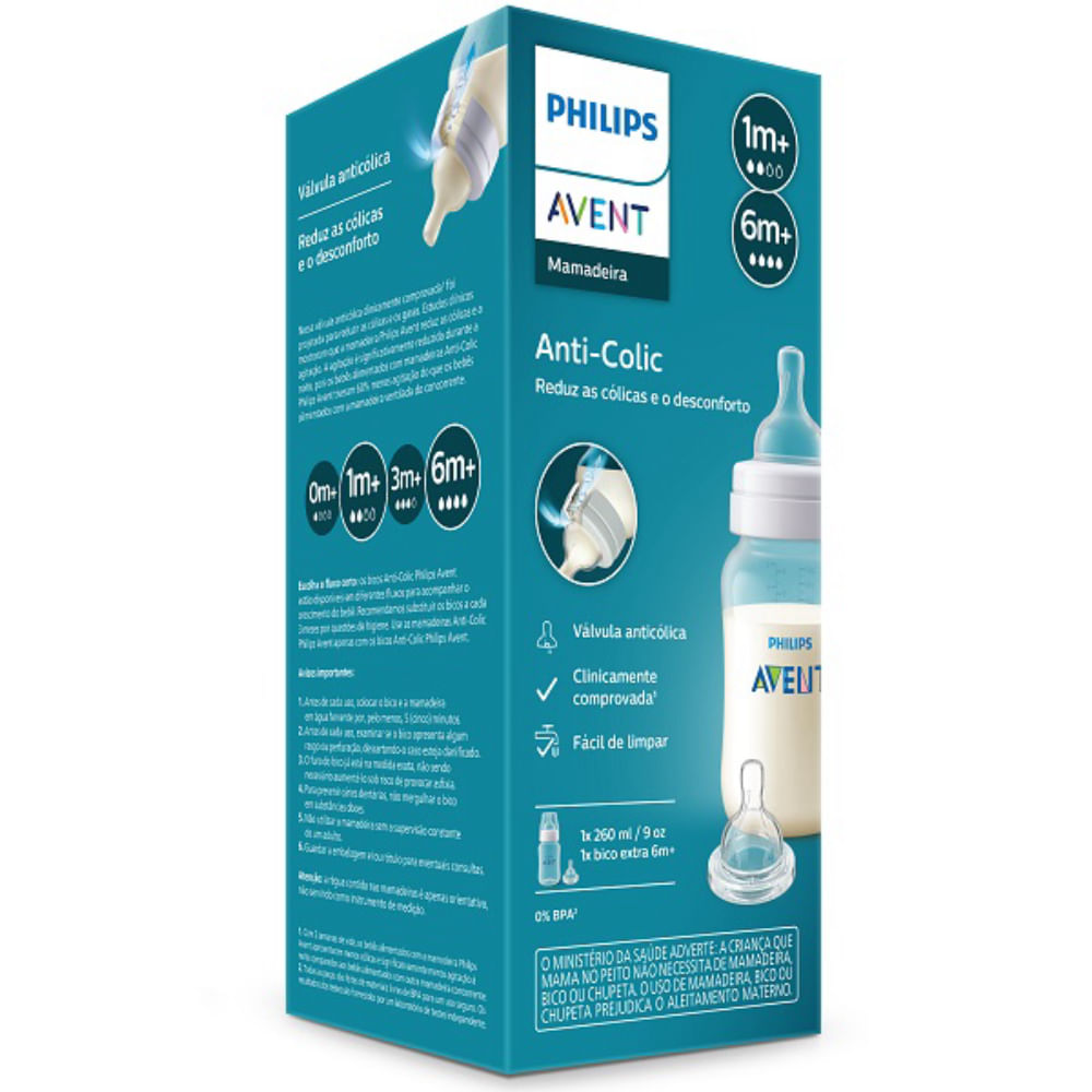 Mamadeira Classica Anti-Cólica 260ml + Bico 6M Philips AVENT