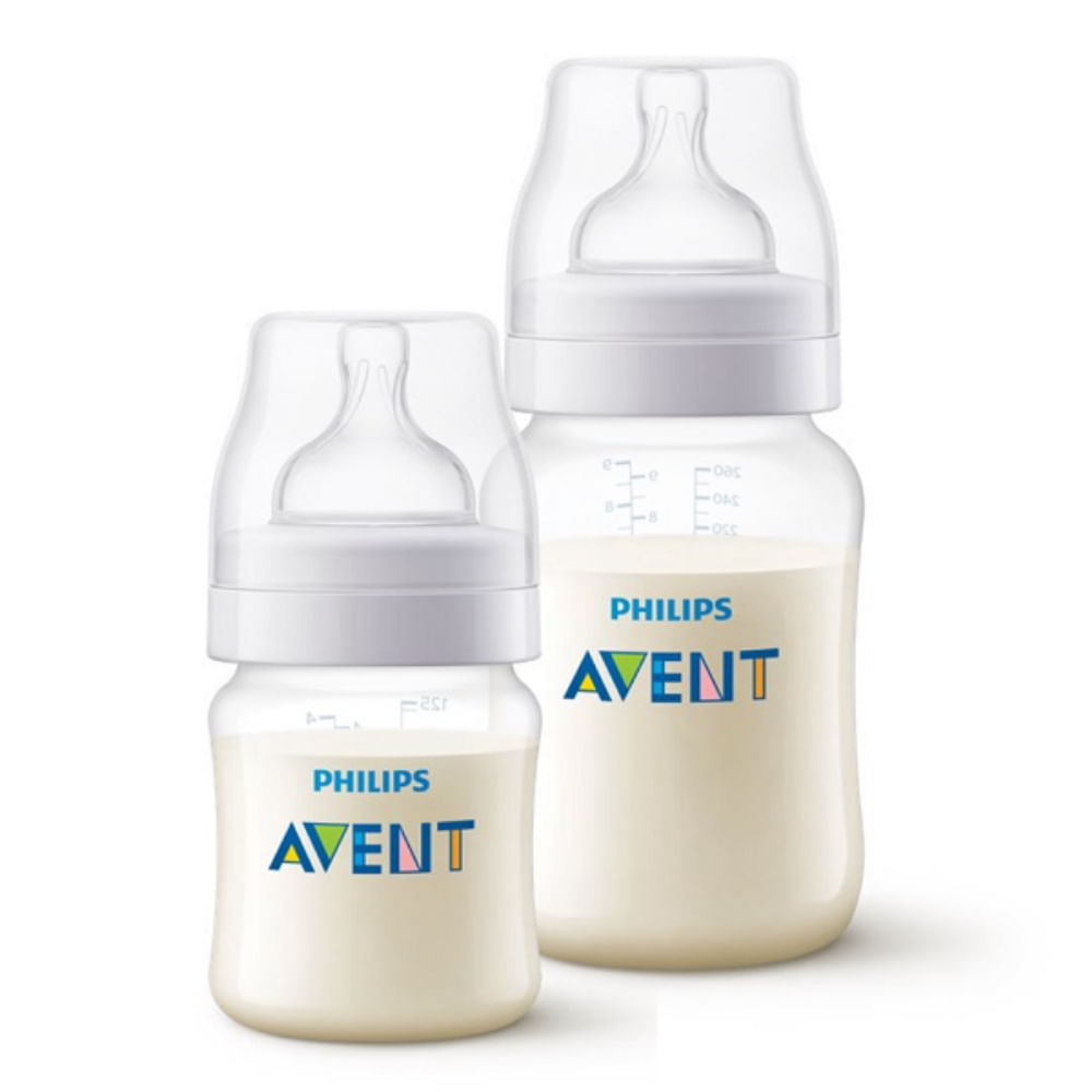 Mamadeira Anti-Cólica Clássica Transparente Philips AVENT 125ml + 260ml