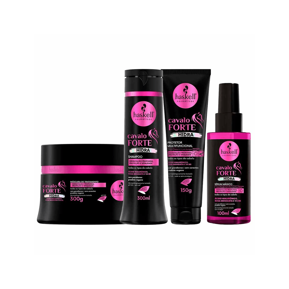 Kit Haskell Hidra Cavalo Forte Shampoo + Máscara + Protetor Multifuncional + Sérum