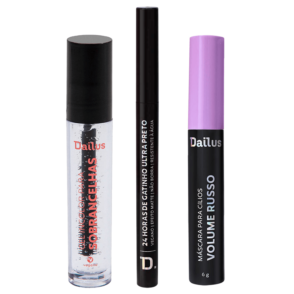 Dailus Kit - Caneta Delineadora + Máscara De Cílios + Gel Incolor Para Sobrancelhas