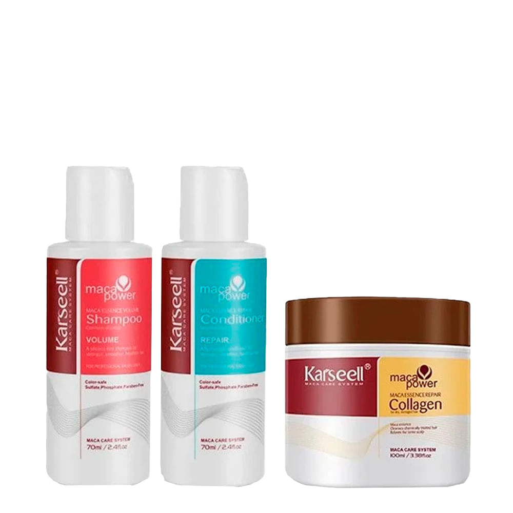 Kit de Viagem Karseell Maca Power Shampoo 70ml + Condicionador 70ml + Máscara Capilar 100ml