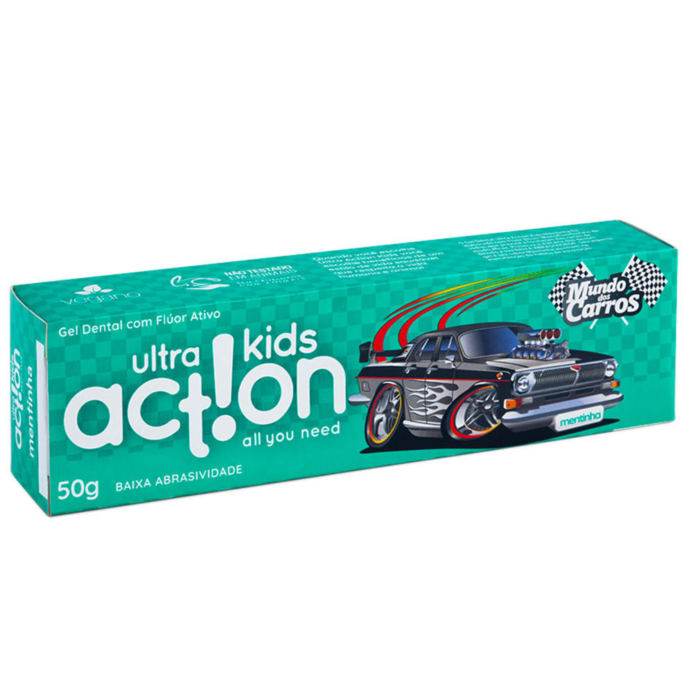 Gel Dental Ultra Action Kids Mundo Dos Carros Mentinha 50g