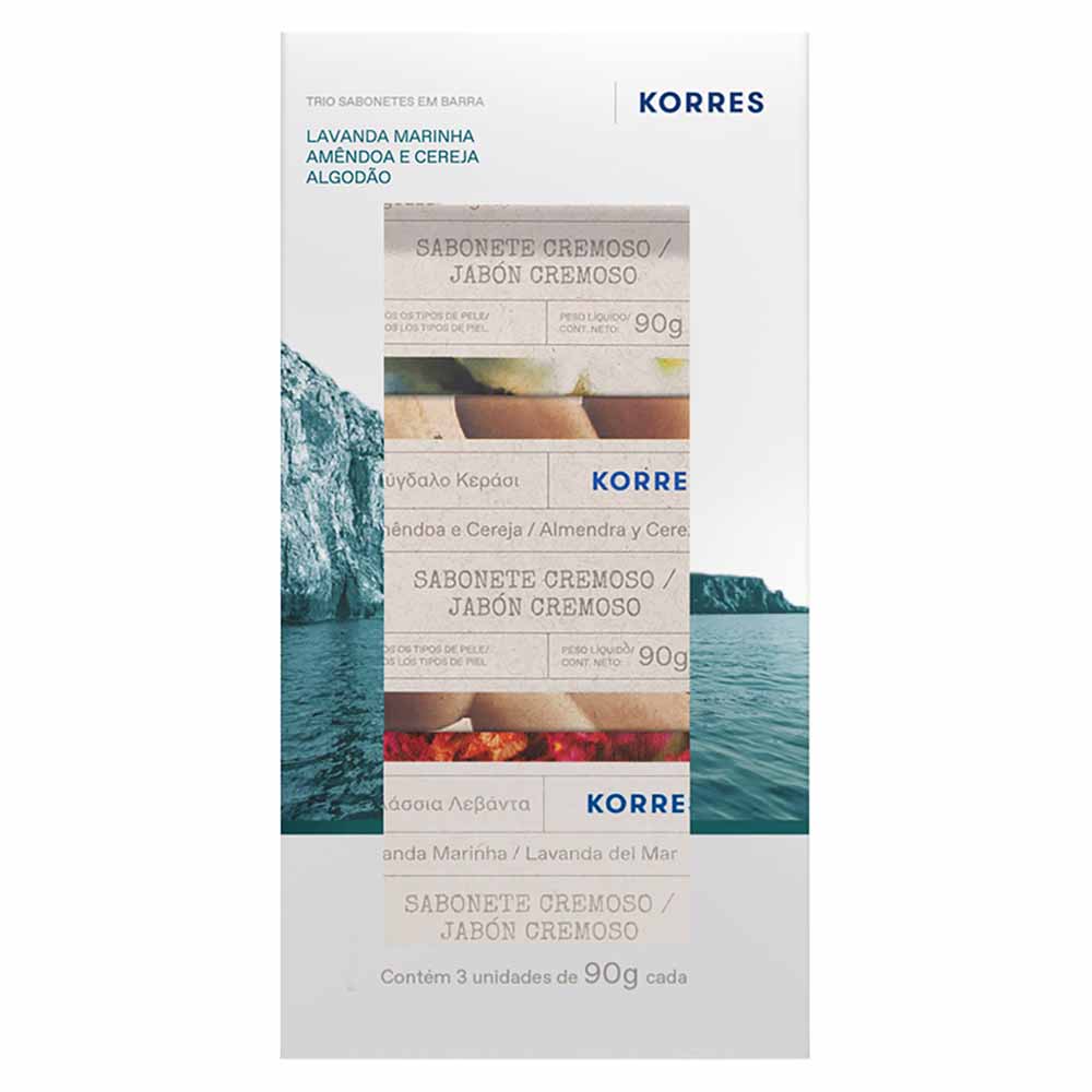 Kit Sabonete em Barra Korres Amêndoa e Cereja, Algodão e Lavanda Marinha