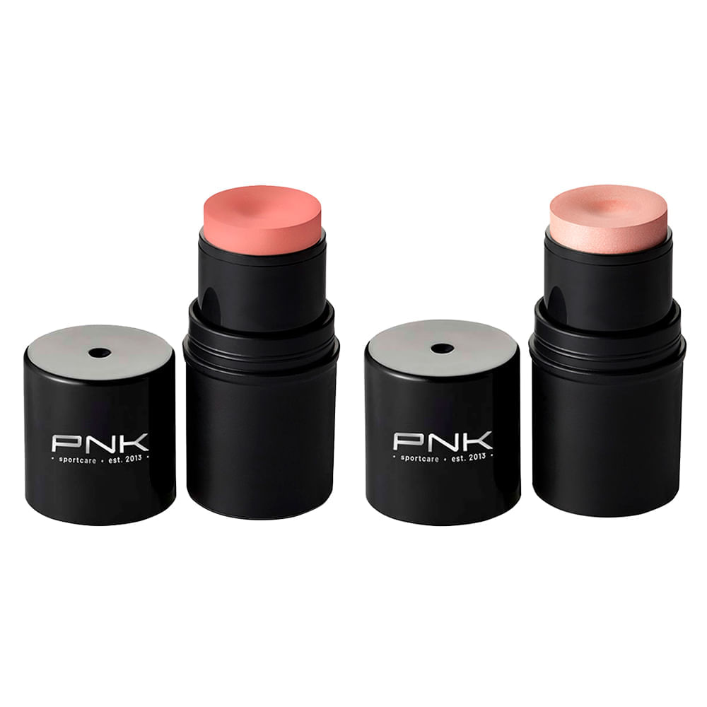 Kit Pink Cheeks Blush Em Bastão Cremoso Sport All In One Fps 30 Fpuva 10 Soft Peach 4,5g + Iluminador Em Bastão Cremoso Champagne 4,5g