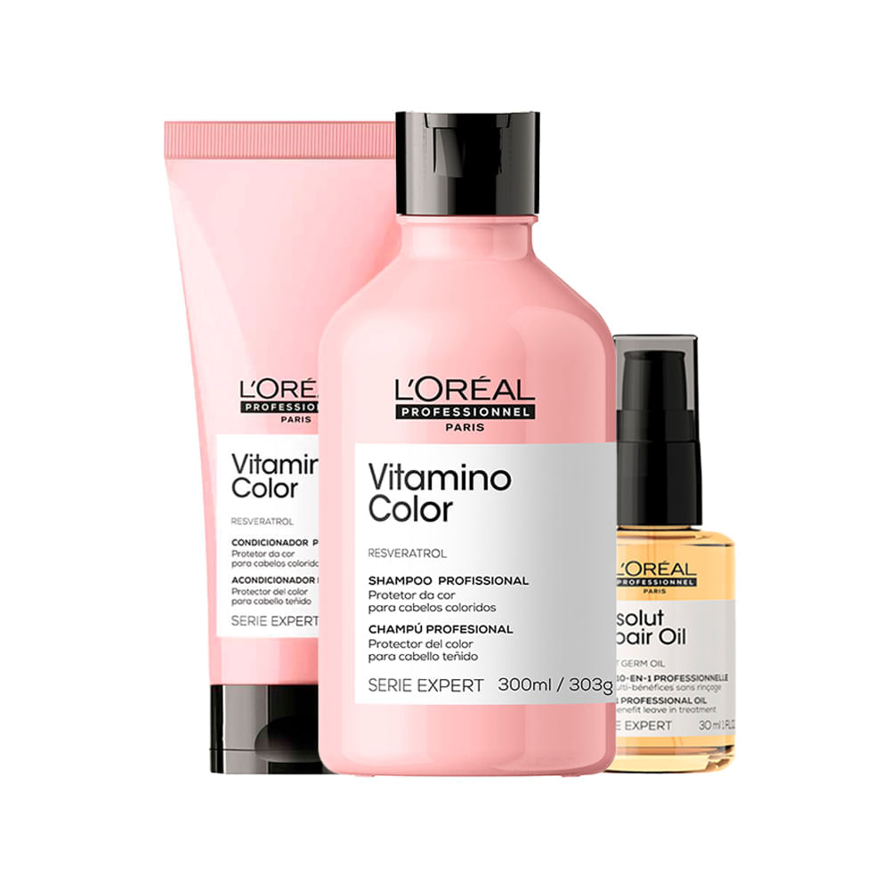 Kit L'oréal Professionnel Serie Expert Vitamino Color Shampoo 300ml + Condicionador 200ml + Óleo Capilar Absolut Repair 10 In 1 30ml
