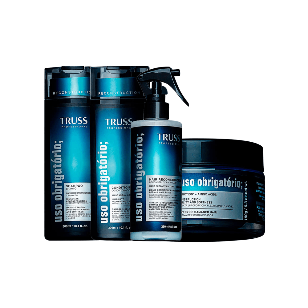 Kit Truss Uso Obrigatório Shampoo 300ml + Condicionador 300ml + Máscara 180g + Finalizador  260ml + Óleo 30ml