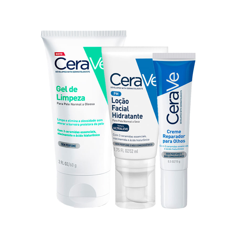 Kit Cerave Facial Loção Hidratante 52ml + Gel De Limpeza 60g + Creme Para Os Olhos Ceramidas 15g