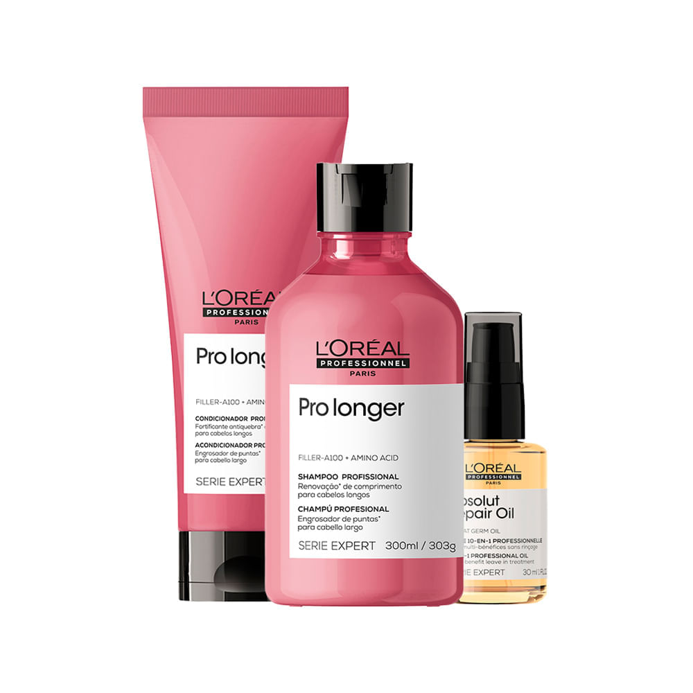 Kit L'oréal Professionnel Serie Expert Pro Longer Shampoo 300ml + Condicionador 200ml + Óleo Capilar Absolut Repair 10 In 1 30ml