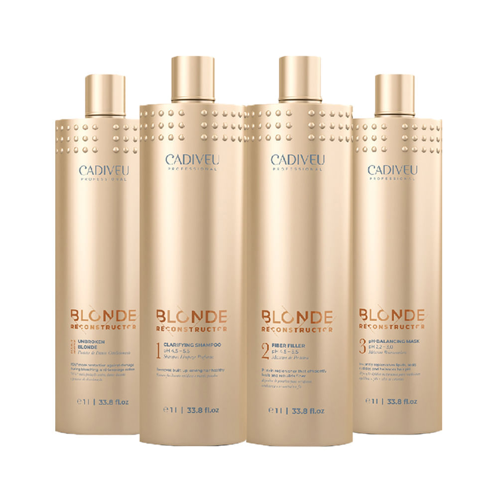 Kit Cadiveu Professional Blond Reconstrutor Shampoo 1000ml + Condicionador 1000ml + Máscara Fiber Filler 1000ml + Máscara Ph Balancing 1000ml