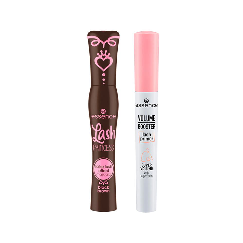 Kit Essence Primer Para Cílios Alongadora Volume Branco 7ml + Máscara Para Cílios Alongadora Lash Princess Marrom 12ml